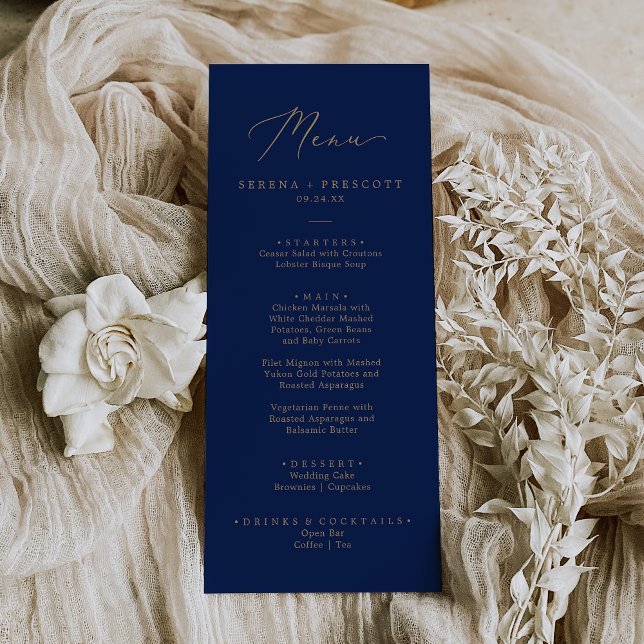 Invitación Delicado menú impreso o impresor de oro y marina (Subido por el creador)