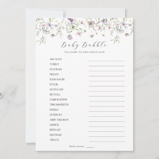 Invitación Delicado morado de flores silvestres bebé Babble S (Anverso)