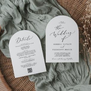 Invitación Delicado negro todo en un Boda de arco de código Q
