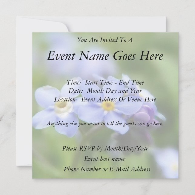 Invitación Delicado olvídeme no las flores (Anverso)