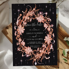 Invitación Delicado Ornate Floral Negro Guardar La Fecha