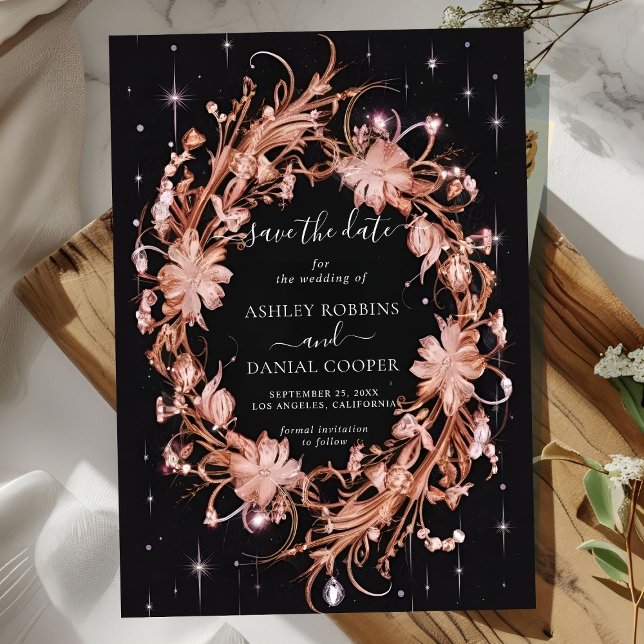 Invitación Delicado Ornate Floral Negro Guardar La Fecha (Subido por el creador)