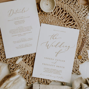 Invitación Delicado oro caligrafía todo en uno boda