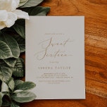 Invitación Delicado oro y crema dulce dieciséis cumpleaños<br><div class="desc">Esta delicada invitación de 16 años de oro y crema es perfecta para una fiesta moderna de 16 años. El romántico diseño minimalista presenta una encantadora y elegante tipografía de champán amarillo dorado sobre un fondo de marfil crema con un aspecto limpio y sencillo.</div>