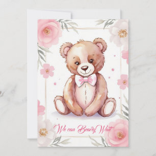 Invitación Delicado oso acuarela con un arco en rosas