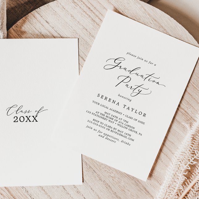 Invitación Delicado partido de graduación de caligrafía negra (Subido por el creador)