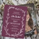 Invitación Delicado PERSONALIZADO botánico bar FOTO Bat Mitzv<br><div class="desc">¡Tarjeta perfecta para anunciar una mitzvah de murciélago, el bar mitzvah u otra celebración judía! ¡Trato a mano de delicado arte de trame de hojas para ti! ¡TODO PERSONALIZABLE! Haga clic en "Personalizar" para editar el texto. Haga clic en "editar usando la herramienta de diseño" para ajustar los tipos de...</div>