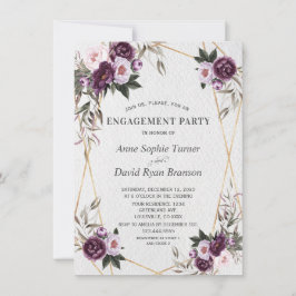 Invitación Delicado Purple Pink Peony Flowers Gold Engagement