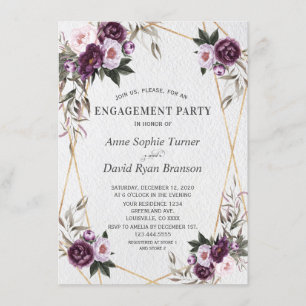 Invitación Delicado Purple Pink Peony Flowers Gold Engagement