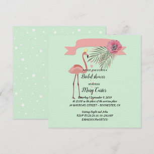 Invitación Delicado ramo floral, flamencos rosados,