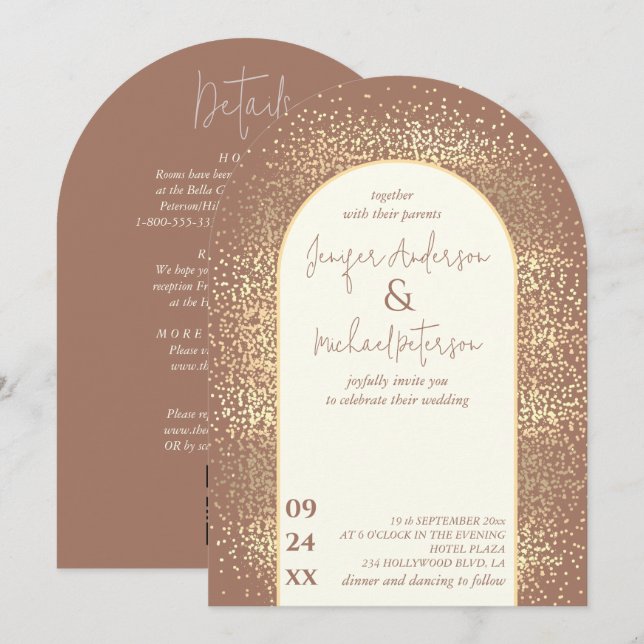 Invitación Delicado ratón de confeti dorado todo en uno (Anverso / Reverso)