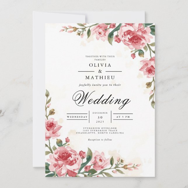 Invitación Delicado Rosa Blossom Arch Boda (Anverso)