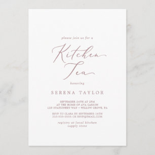 Invitación Delicado Rosa Gold Calligraphy Kitchen Tea