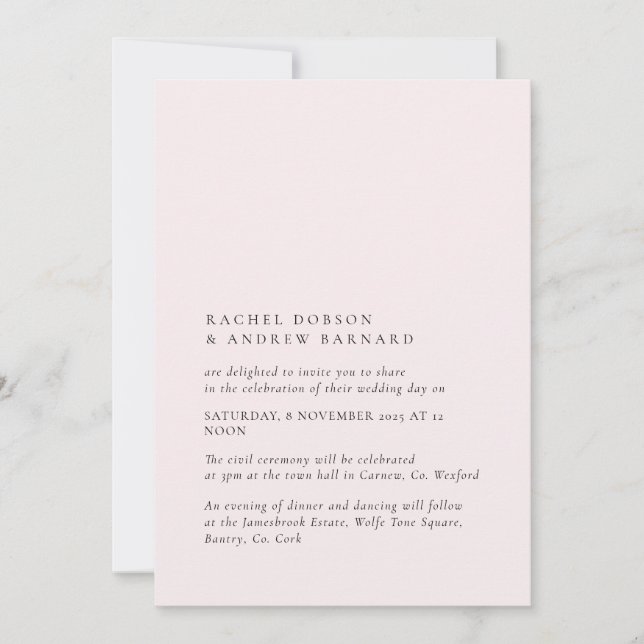 Invitación Delicado Rosa suave Rubor Romántico Pink Simple (Anverso)