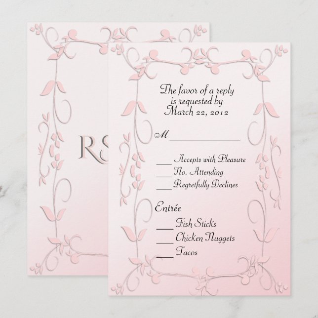Invitación Delicado RSVP rosa con entrada de elección (Anverso / Reverso)