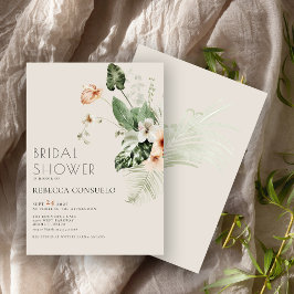 Invitación Delicado Rubor Floral Verde Lluvia de Boda