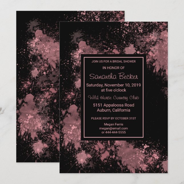 Invitación Delicado Rubor Paint Splatter Bridal Shower (Anverso / Reverso)