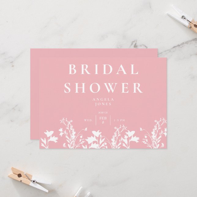 Invitación Delicado Rubor White Wildflower Bridal Shower (Anverso/Reverso In Situ)
