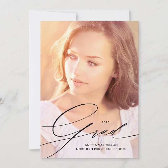 Invitación Delicado Script Overlay 1-Photo Graduation Party (Anverso)
