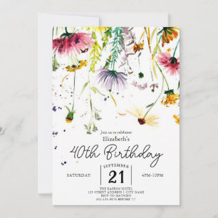 Invitación Delicado y caprichoso Flores silvestres 40 años