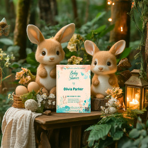 Invitación Delicados animales de color rosa y agua Verde azul