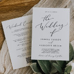 Invitación Delicados eventos Black Weekend Boda de código QR<br><div class="desc">Este delicado fin de semana de caligrafía negra, la invitación a la boda en código QR es perfecta para un boda moderno. El romántico diseño minimalista presenta una bonita y elegante tipografía negra sobre un fondo blanco con un aspecto limpio y sencillo. Guarde el papel incluyendo el programa de eventos...</div>