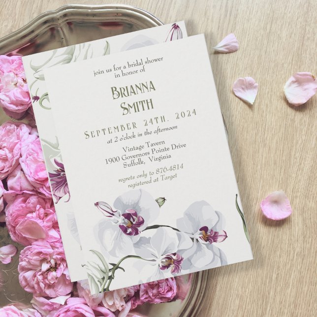Invitación Delicados orquídeas blancas pintando ducha de novi (Subido por el creador)