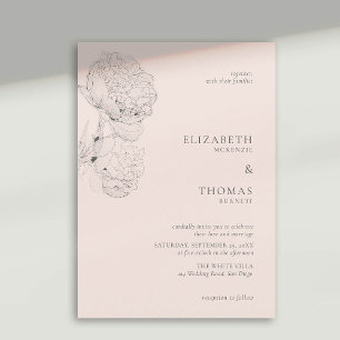 Invitación Delicados Peonies Tinta Peach Pink Elegant Wedding