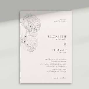 Invitación Delicados Peonies Tinta suave Elegante Rosa Boda s