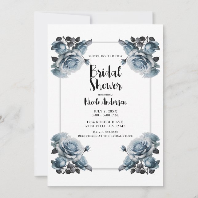 Invitación Delicados Rosas azul turbulento elegante ducha de  (Anverso)