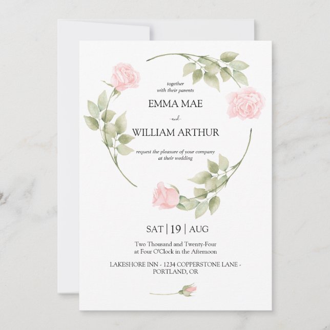 Invitación Delicados Rosas Wreath Wedting (Anverso)