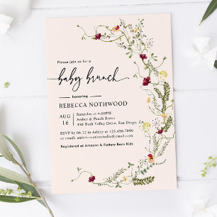 Invitación Delicados Wildflowers Rubor Bebé Rosa Brunch