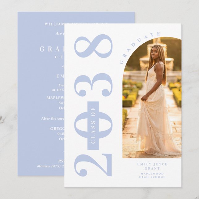 Invitación Delicate Arch MInimalist Grad Light Blue Shades  (Anverso / Reverso)