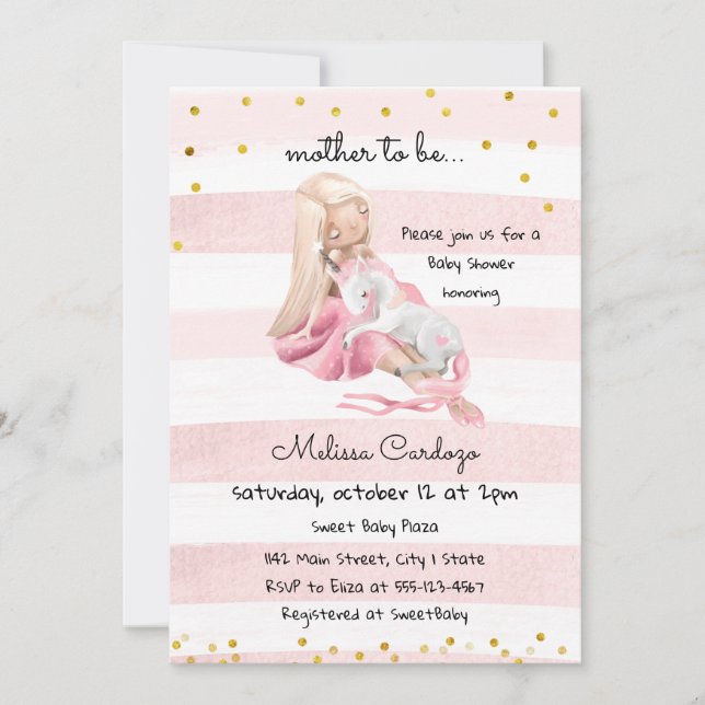 Invitación Delicate Ballerina y Unicorn Baby Shower  (Anverso)