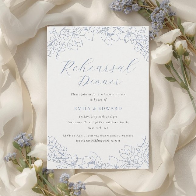 Invitación Delicate Blue Floral Wedding Rehearsal Dinner (Subido por el creador)