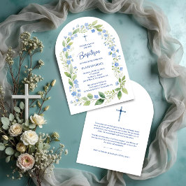 Invitación Delicate Blue Shades Floral Frame Arch Baptisme