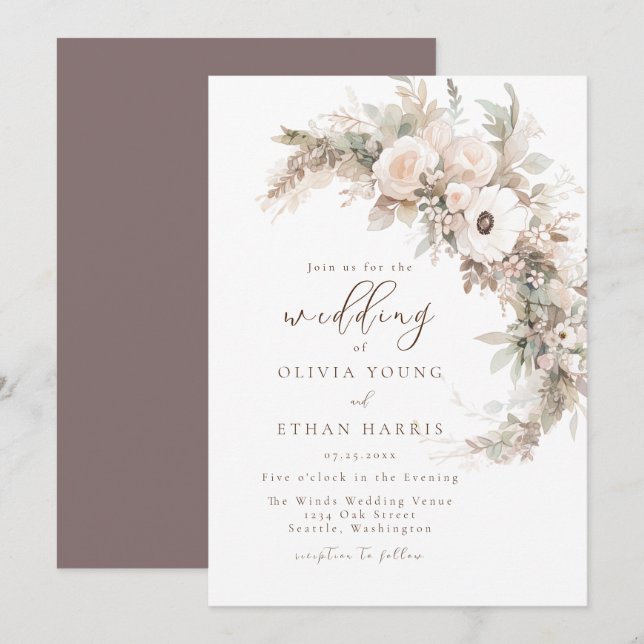 Invitación Delicate Boda floral otoñal (Anverso / Reverso)