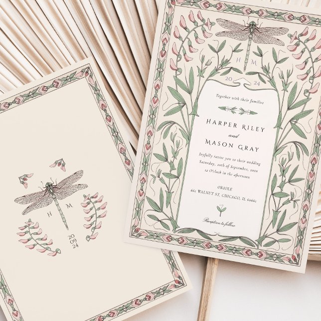 Invitación Delicate Boda Nouveau Dragonfly Floral (Subido por el creador)