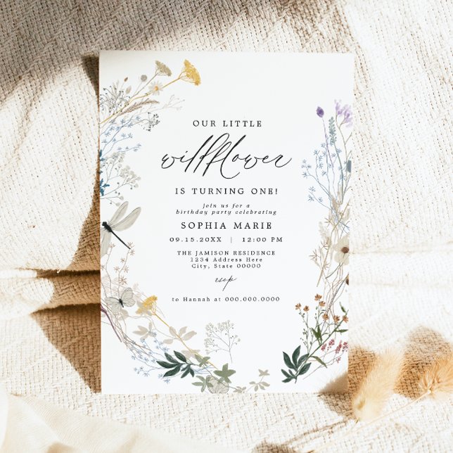 Invitación Delicate Boho Wildflower mariposa 1er cumpleaños (Subido por el creador)