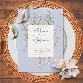 Invitación Delicate Boho Wildflowers Periwinkle Boda