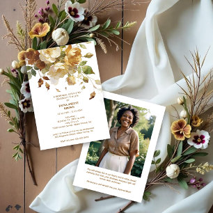 Invitación Delicate Brown & Marfil Botanical Floral Funeral
