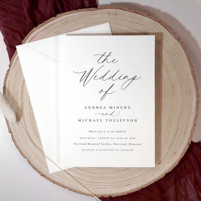 Invitación Delicate caligrafía Boda romántico moderno (Modern wedding invitation with delicate calligraphy—perfect for romantic, elegant celebrations.)