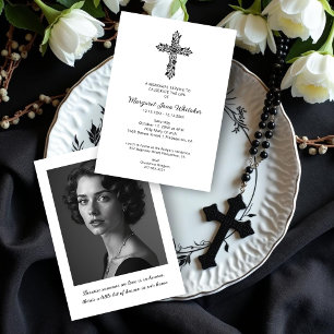 Invitación Delicate Christian Cross Minimal Photo Funeral