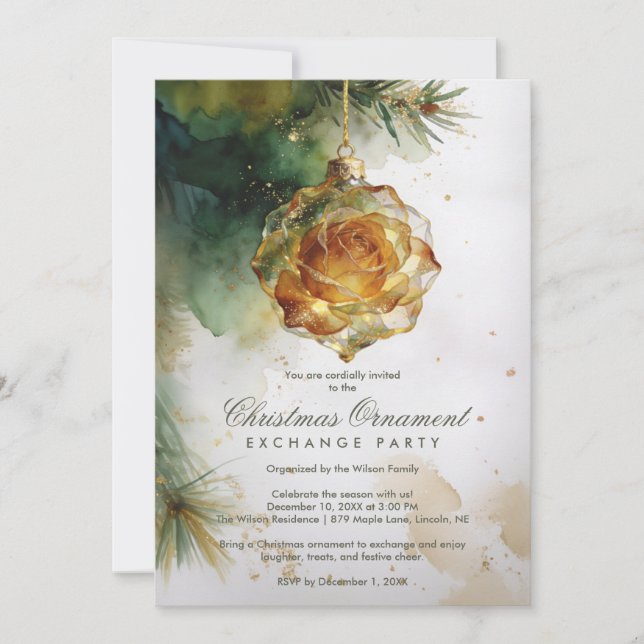 Invitación Delicate Christmas Ornament Shaped Like a Rose (Anverso)