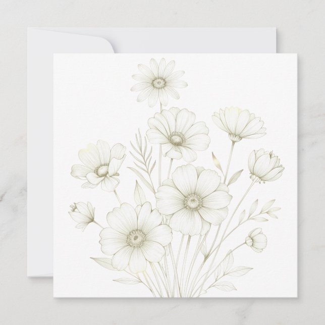 Invitación Delicate Cosmos Bouquet Line Art Grace (Anverso)