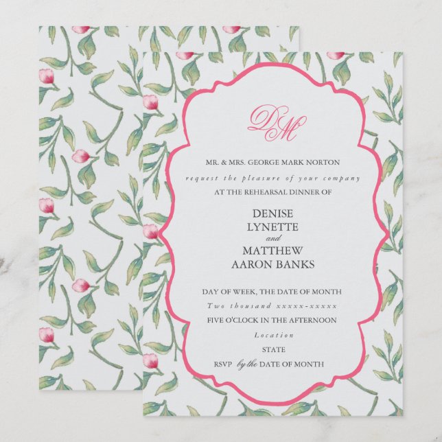 Invitación Delicate Florals Ensayo Cena (Anverso / Reverso)
