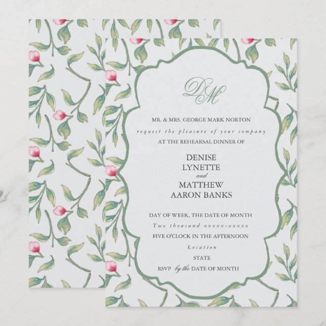 Invitación Delicate Florals Ensayo Cena (Anverso / Reverso)