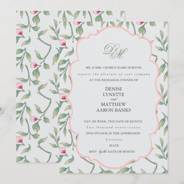 Invitación Delicate Florals Ensayo Cena (Anverso / Reverso)