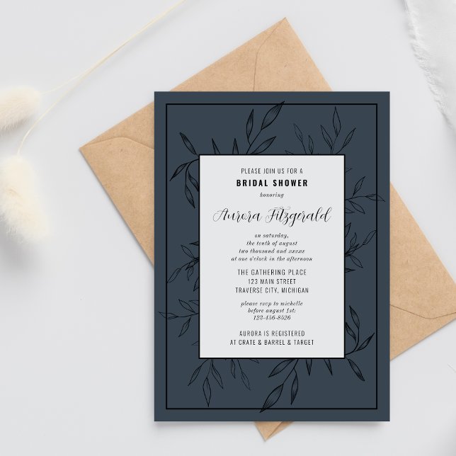 Invitación Delicate Foliage | Azul acero | Bridal Shower (Subido por el creador)