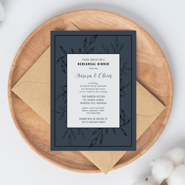 Invitación Delicate Foliage | Azul acero | Cena de ensayo (Subido por el creador)